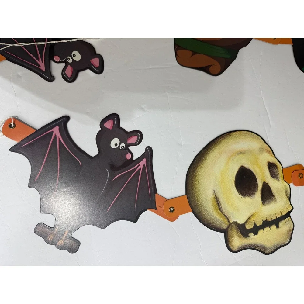 Vintage Halloween Jointed Cardboard Banner 5ft Cat Witch Skull Pumpkin Taiwan